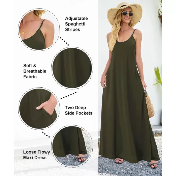 Wolddress Womens 2023 Casual Sleeveless Sundress Plus Size Loose Plain Long Summer Beach Maxi Dress with Pockets S5XArmy Green