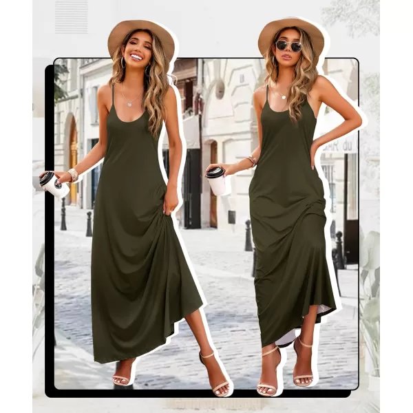 Wolddress Womens 2023 Casual Sleeveless Sundress Plus Size Loose Plain Long Summer Beach Maxi Dress with Pockets S5XArmy Green