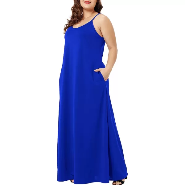 Wolddress Womens 2023 Casual Sleeveless Sundress Plus Size Loose Plain Long Summer Beach Maxi Dress with Pockets S5XBlue