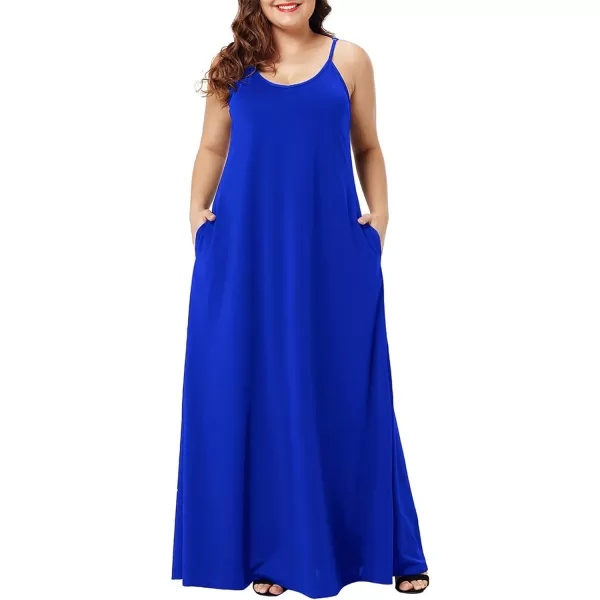 Wolddress Womens 2023 Casual Sleeveless Sundress Plus Size Loose Plain Long Summer Beach Maxi Dress with Pockets S5XBlue