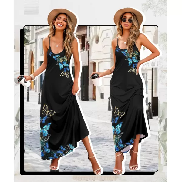 Wolddress Womens 2023 Casual Sleeveless Sundress Plus Size Loose Plain Long Summer Beach Maxi Dress with Pockets S5XButterfly Black
