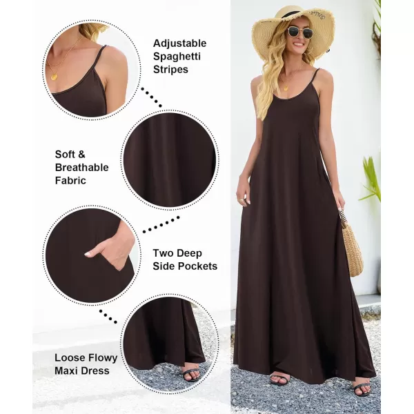 Wolddress Womens 2023 Casual Sleeveless Sundress Plus Size Loose Plain Long Summer Beach Maxi Dress with Pockets S5XDark Brown