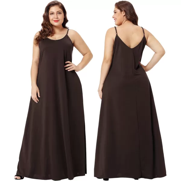 Wolddress Womens 2023 Casual Sleeveless Sundress Plus Size Loose Plain Long Summer Beach Maxi Dress with Pockets S5XDark Brown