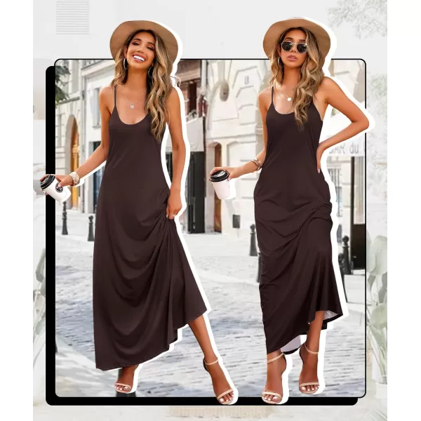 Wolddress Womens 2023 Casual Sleeveless Sundress Plus Size Loose Plain Long Summer Beach Maxi Dress with Pockets S5XDark Brown