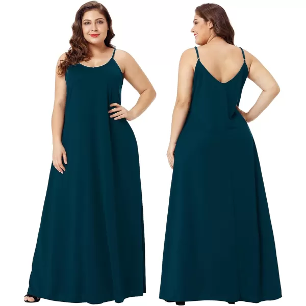 Wolddress Womens 2023 Casual Sleeveless Sundress Plus Size Loose Plain Long Summer Beach Maxi Dress with Pockets S5XDeep Green