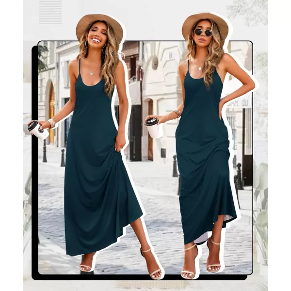 Wolddress Womens 2023 Casual Sleeveless Sundress Plus Size Loose Plain Long Summer Beach Maxi Dress with Pockets S5XDeep Green