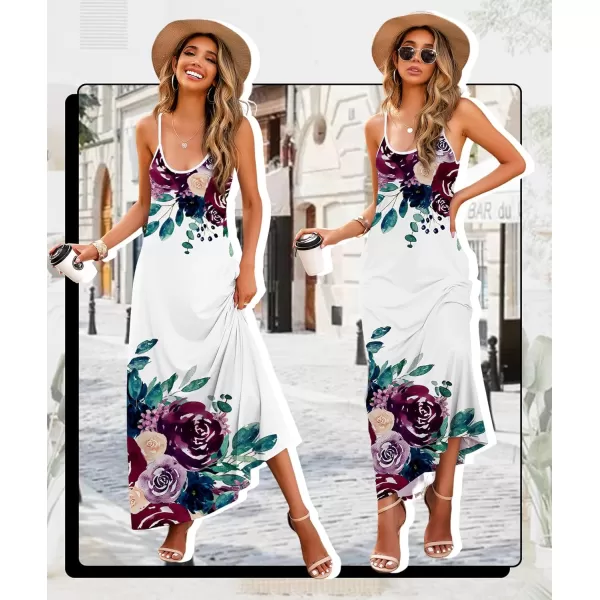 Wolddress Womens 2023 Casual Sleeveless Sundress Plus Size Loose Plain Long Summer Beach Maxi Dress with Pockets S5XFlowers White