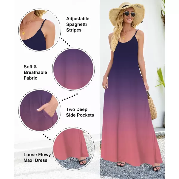 Wolddress Womens 2023 Casual Sleeveless Sundress Plus Size Loose Plain Long Summer Beach Maxi Dress with Pockets S5XGradient Pink Purple