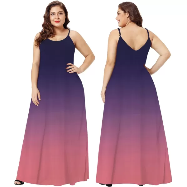 Wolddress Womens 2023 Casual Sleeveless Sundress Plus Size Loose Plain Long Summer Beach Maxi Dress with Pockets S5XGradient Pink Purple