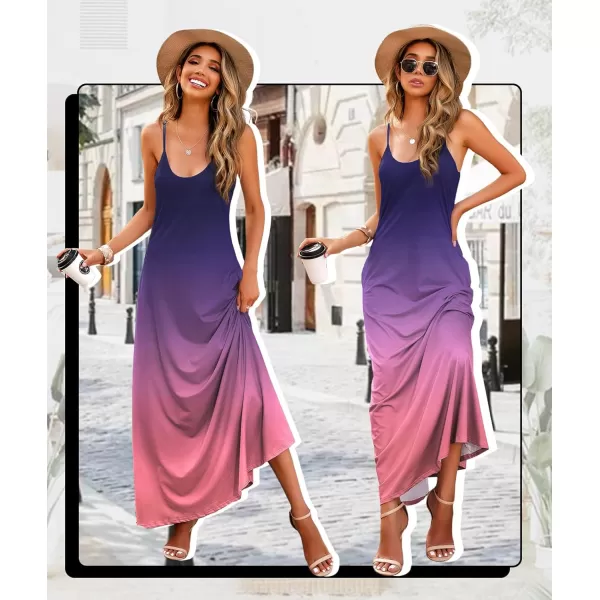 Wolddress Womens 2023 Casual Sleeveless Sundress Plus Size Loose Plain Long Summer Beach Maxi Dress with Pockets S5XGradient Pink Purple