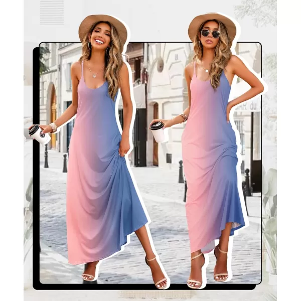 Wolddress Womens 2023 Casual Sleeveless Sundress Plus Size Loose Plain Long Summer Beach Maxi Dress with Pockets S5XGradientbabyblue Pink