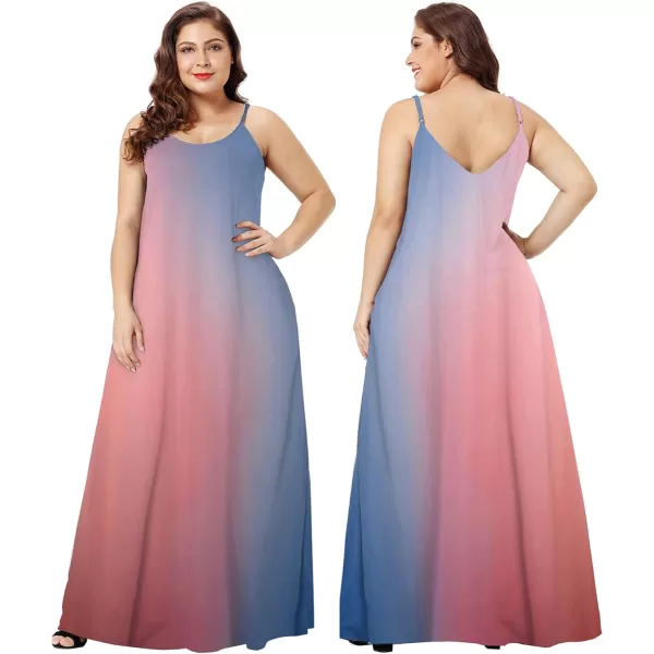 Wolddress Womens 2023 Casual Sleeveless Sundress Plus Size Loose Plain Long Summer Beach Maxi Dress with Pockets S5XGradientbabyblue Pink