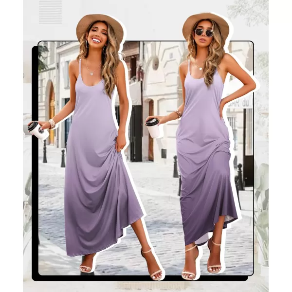 Wolddress Womens 2023 Casual Sleeveless Sundress Plus Size Loose Plain Long Summer Beach Maxi Dress with Pockets S5XGradientlight Purple