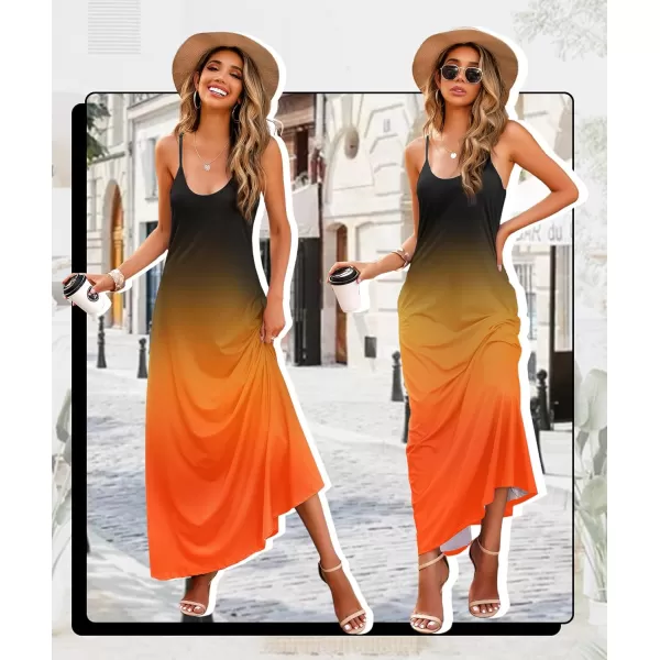 Wolddress Womens 2023 Casual Sleeveless Sundress Plus Size Loose Plain Long Summer Beach Maxi Dress with Pockets S5XGradientorange Black