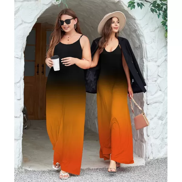 Wolddress Womens 2023 Casual Sleeveless Sundress Plus Size Loose Plain Long Summer Beach Maxi Dress with Pockets S5XGradientorange Black