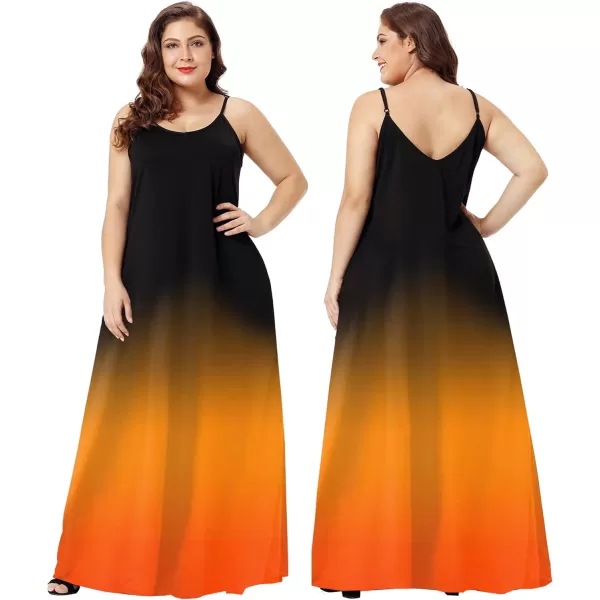 Wolddress Womens 2023 Casual Sleeveless Sundress Plus Size Loose Plain Long Summer Beach Maxi Dress with Pockets S5XGradientorange Black