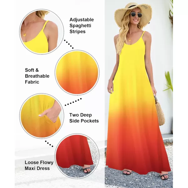 Wolddress Womens 2023 Casual Sleeveless Sundress Plus Size Loose Plain Long Summer Beach Maxi Dress with Pockets S5XGradientyellow Orange