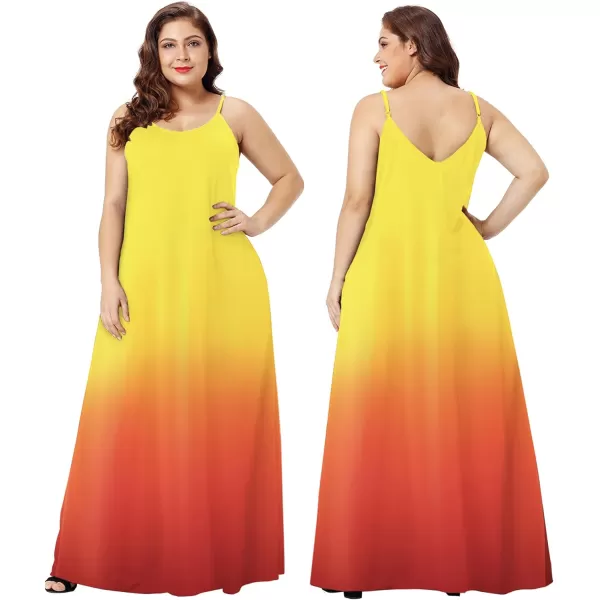 Wolddress Womens 2023 Casual Sleeveless Sundress Plus Size Loose Plain Long Summer Beach Maxi Dress with Pockets S5XGradientyellow Orange