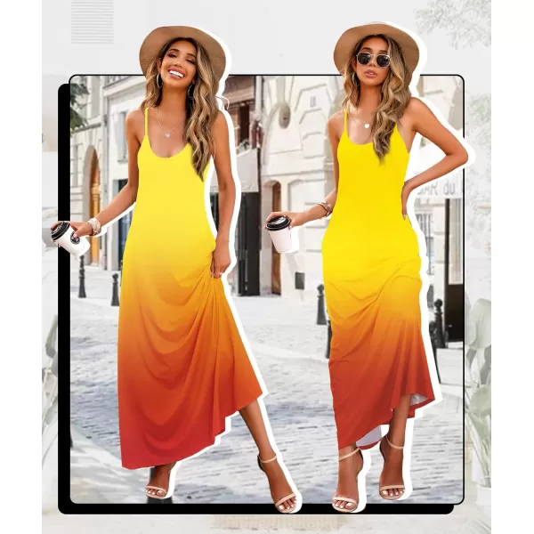 Wolddress Womens 2023 Casual Sleeveless Sundress Plus Size Loose Plain Long Summer Beach Maxi Dress with Pockets S5XGradientyellow Orange