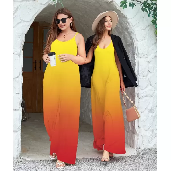 Wolddress Womens 2023 Casual Sleeveless Sundress Plus Size Loose Plain Long Summer Beach Maxi Dress with Pockets S5XGradientyellow Orange