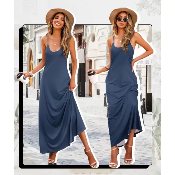 Wolddress Womens 2023 Casual Sleeveless Sundress Plus Size Loose Plain Long Summer Beach Maxi Dress with Pockets S5XGrey Blue