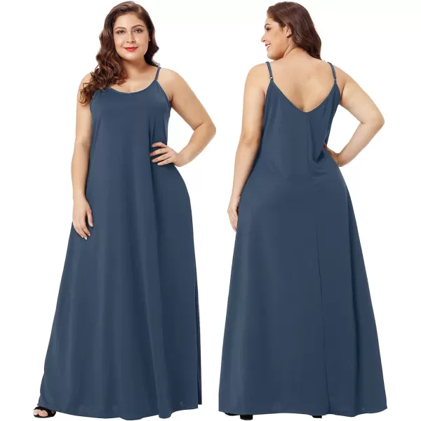 Wolddress Womens 2023 Casual Sleeveless Sundress Plus Size Loose Plain Long Summer Beach Maxi Dress with Pockets S5XGrey Blue