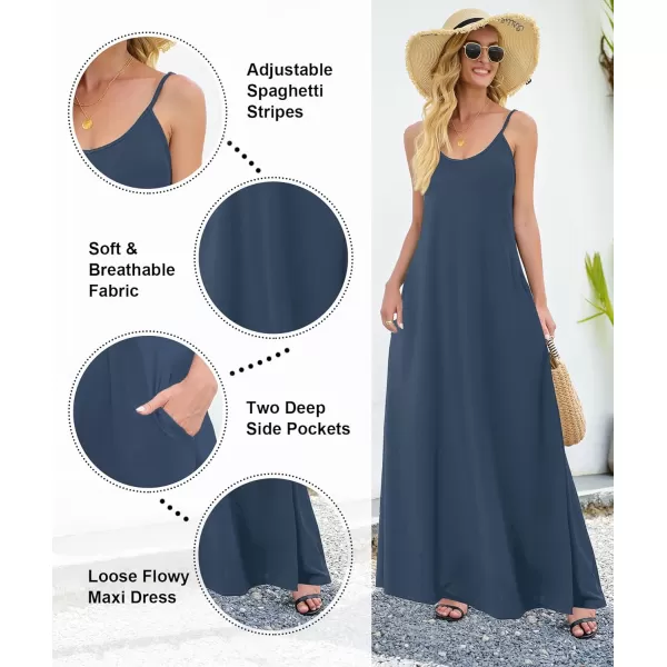 Wolddress Womens 2023 Casual Sleeveless Sundress Plus Size Loose Plain Long Summer Beach Maxi Dress with Pockets S5XGrey Blue