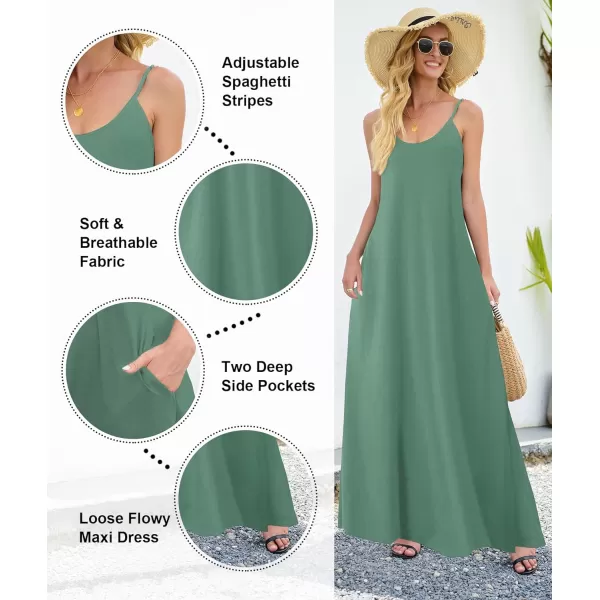 Wolddress Womens 2023 Casual Sleeveless Sundress Plus Size Loose Plain Long Summer Beach Maxi Dress with Pockets S5XLake Green