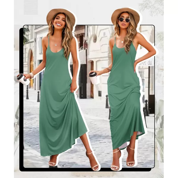 Wolddress Womens 2023 Casual Sleeveless Sundress Plus Size Loose Plain Long Summer Beach Maxi Dress with Pockets S5XLake Green