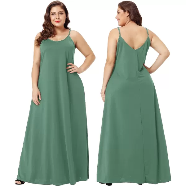 Wolddress Womens 2023 Casual Sleeveless Sundress Plus Size Loose Plain Long Summer Beach Maxi Dress with Pockets S5XLake Green