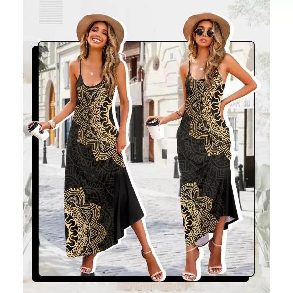 Wolddress Womens 2023 Casual Sleeveless Sundress Plus Size Loose Plain Long Summer Beach Maxi Dress with Pockets S5XMandala Black