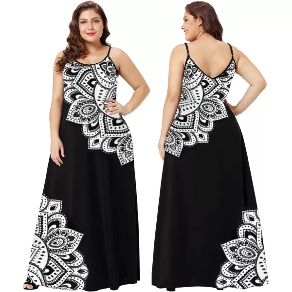 Wolddress Womens 2023 Casual Sleeveless Sundress Plus Size Loose Plain Long Summer Beach Maxi Dress with Pockets S5XPaisley Floral White