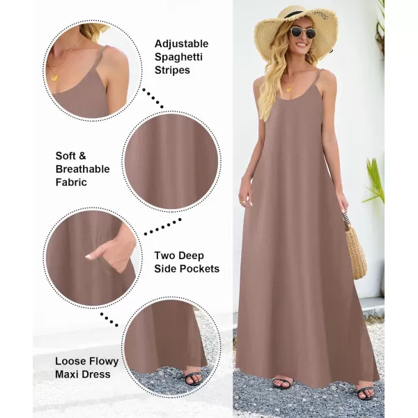 Wolddress Womens 2023 Casual Sleeveless Sundress Plus Size Loose Plain Long Summer Beach Maxi Dress with Pockets S5XPink Brown