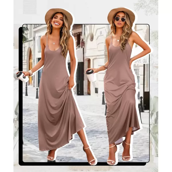 Wolddress Womens 2023 Casual Sleeveless Sundress Plus Size Loose Plain Long Summer Beach Maxi Dress with Pockets S5XPink Brown