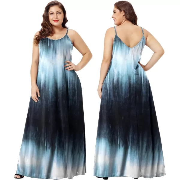 Wolddress Womens 2023 Casual Sleeveless Sundress Plus Size Loose Plain Long Summer Beach Maxi Dress with Pockets S5XPrint Blue Light