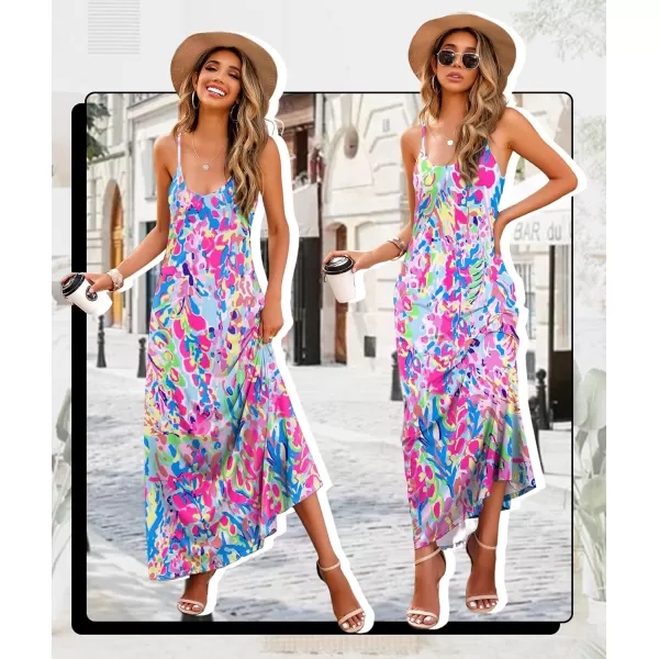 Wolddress Womens 2023 Casual Sleeveless Sundress Plus Size Loose Plain Long Summer Beach Maxi Dress with Pockets S5XPurple Floral