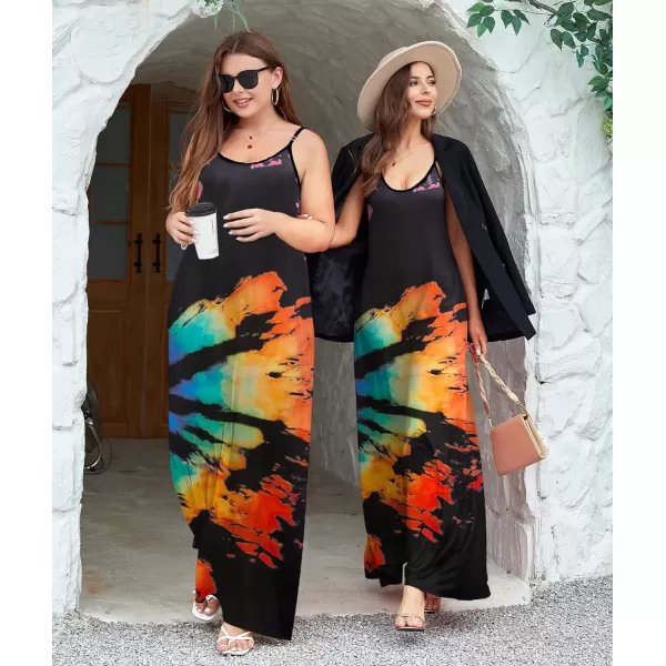 Wolddress Womens 2023 Casual Sleeveless Sundress Plus Size Loose Plain Long Summer Beach Maxi Dress with Pockets S5XTie Dye Floral