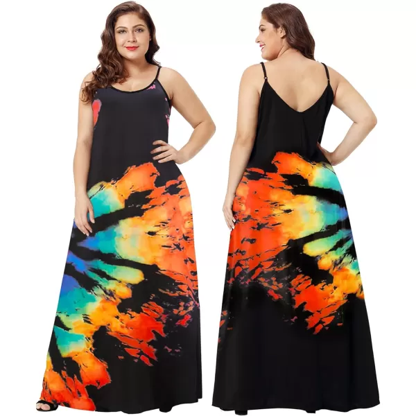 Wolddress Womens 2023 Casual Sleeveless Sundress Plus Size Loose Plain Long Summer Beach Maxi Dress with Pockets S5XTie Dye Floral