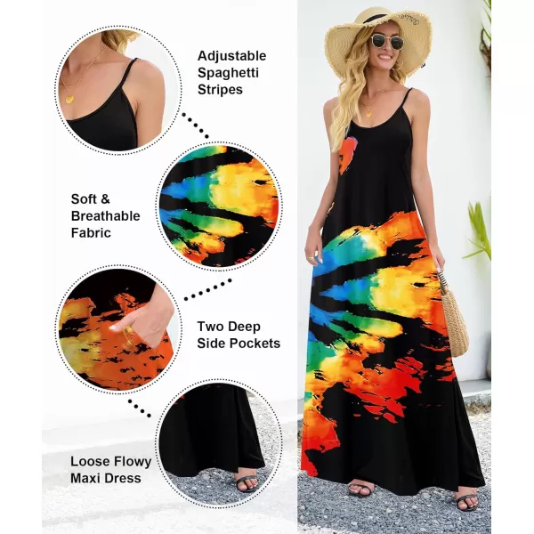 Wolddress Womens 2023 Casual Sleeveless Sundress Plus Size Loose Plain Long Summer Beach Maxi Dress with Pockets S5XTie Dye Floral