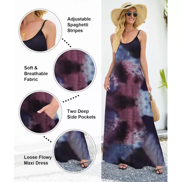 Wolddress Womens 2023 Casual Sleeveless Sundress Plus Size Loose Plain Long Summer Beach Maxi Dress with Pockets S5XTie Dye Nebula Red