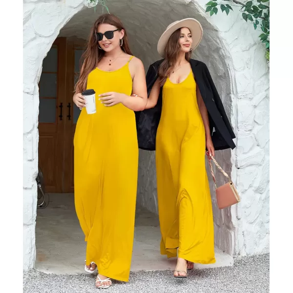 Wolddress Womens 2023 Casual Sleeveless Sundress Plus Size Loose Plain Long Summer Beach Maxi Dress with Pockets S5XYellow