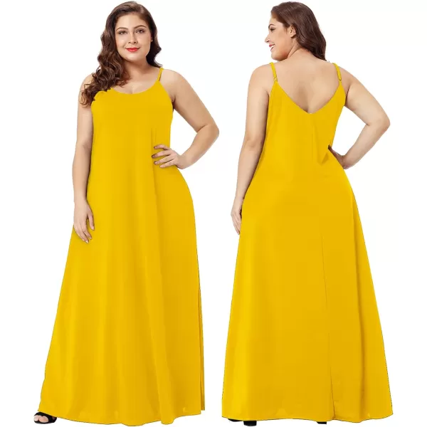 Wolddress Womens 2023 Casual Sleeveless Sundress Plus Size Loose Plain Long Summer Beach Maxi Dress with Pockets S5XYellow