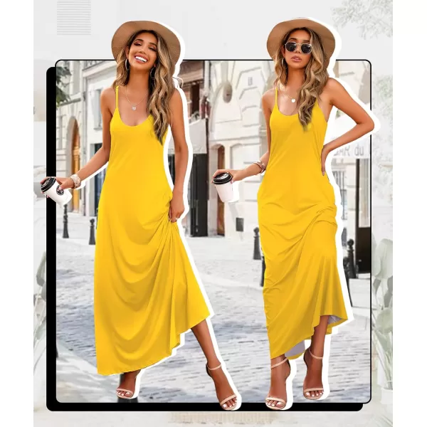 Wolddress Womens 2023 Casual Sleeveless Sundress Plus Size Loose Plain Long Summer Beach Maxi Dress with Pockets S5XYellow