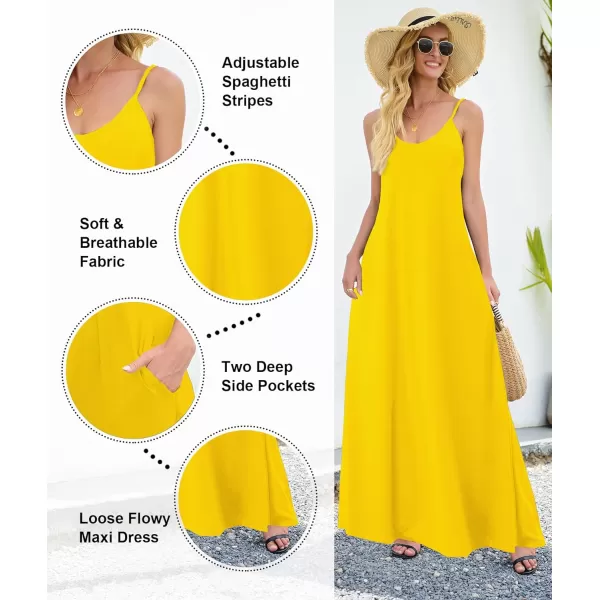 Wolddress Womens 2023 Casual Sleeveless Sundress Plus Size Loose Plain Long Summer Beach Maxi Dress with Pockets S5XYellow