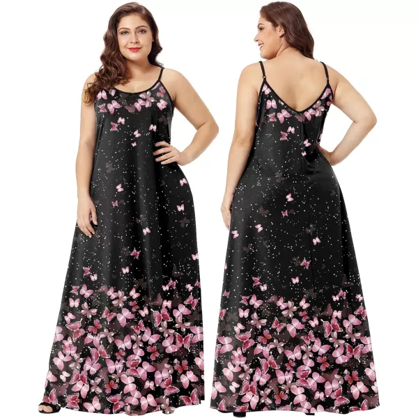 Wolddress Womens 2023 Casual Sleeveless Sundress Plus Size Loose Plain Long Summer Beach Maxi Dress with Pockets S5XZpink Floral Black