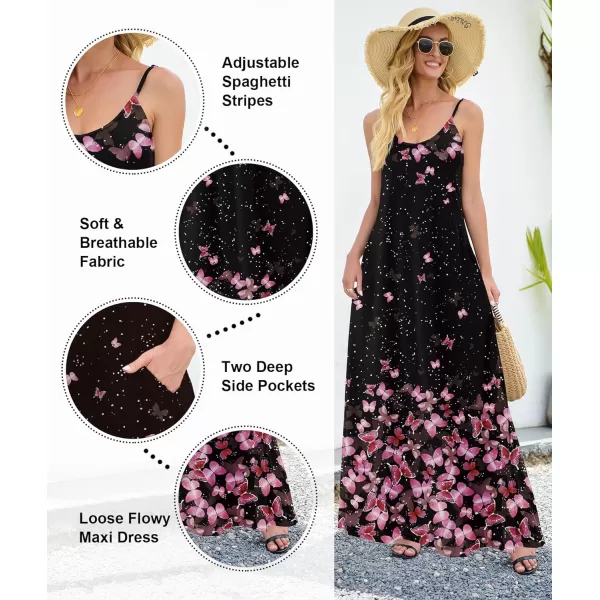 Wolddress Womens 2023 Casual Sleeveless Sundress Plus Size Loose Plain Long Summer Beach Maxi Dress with Pockets S5XZpink Floral Black