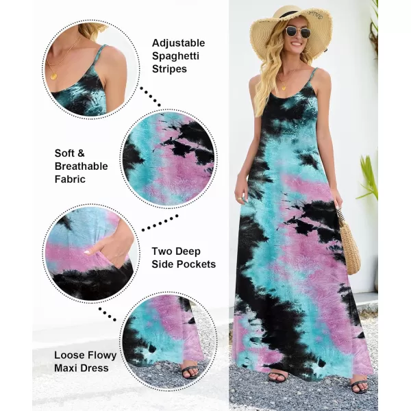 Wolddress Womens 2023 Casual Sleeveless Sundress Plus Size Loose Plain Long Summer Beach Maxi Dress with Pockets S5XZtie Dye Multi1