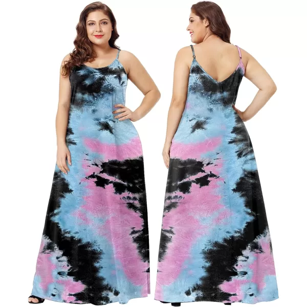 Wolddress Womens 2023 Casual Sleeveless Sundress Plus Size Loose Plain Long Summer Beach Maxi Dress with Pockets S5XZtie Dye Multi1