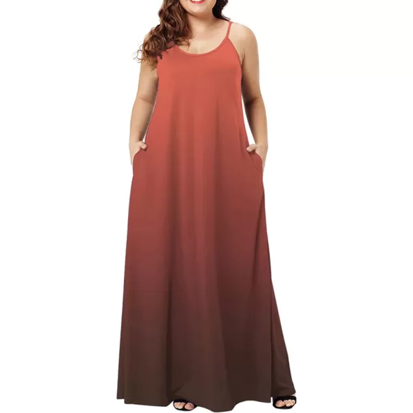 Wolddress Womens 2024 Casual Sleeveless Sundress Plus Size Loose Plain Long Summer Beach Maxi Dress with Pockets S5XGradientorange Red