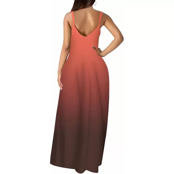 Wolddress Womens 2024 Casual Sleeveless Sundress Plus Size Loose Plain Long Summer Beach Maxi Dress with Pockets S5XGradientorange Red